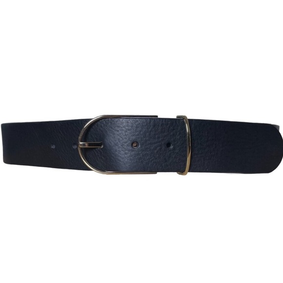 NEW Everlane Black Leather Belt Gold Tone Buckle Size Small - Picture 1 of 6